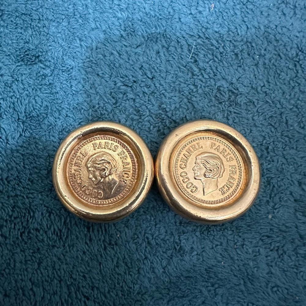 Coco Chanel Gold Button clip earrings- redipped in 18k gold